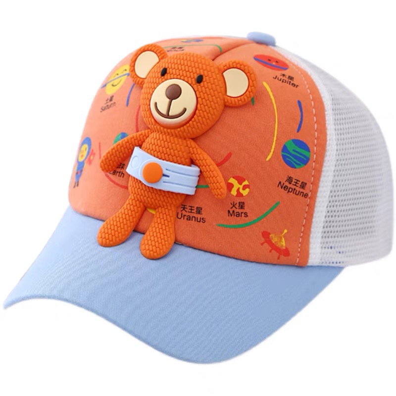 Summer Super Cute Cap Cartoon Bear Detachable Baseball Cap Mesh Sun Block Cap Kids Baseball Cap Item Picture