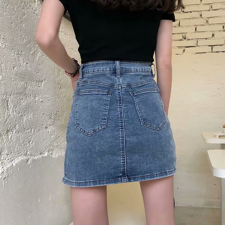 Denim short skirt, trouser skirt, women's summer 2021 new style tight height waist A-line slimming split skirt, body-hugging skirt details Picture