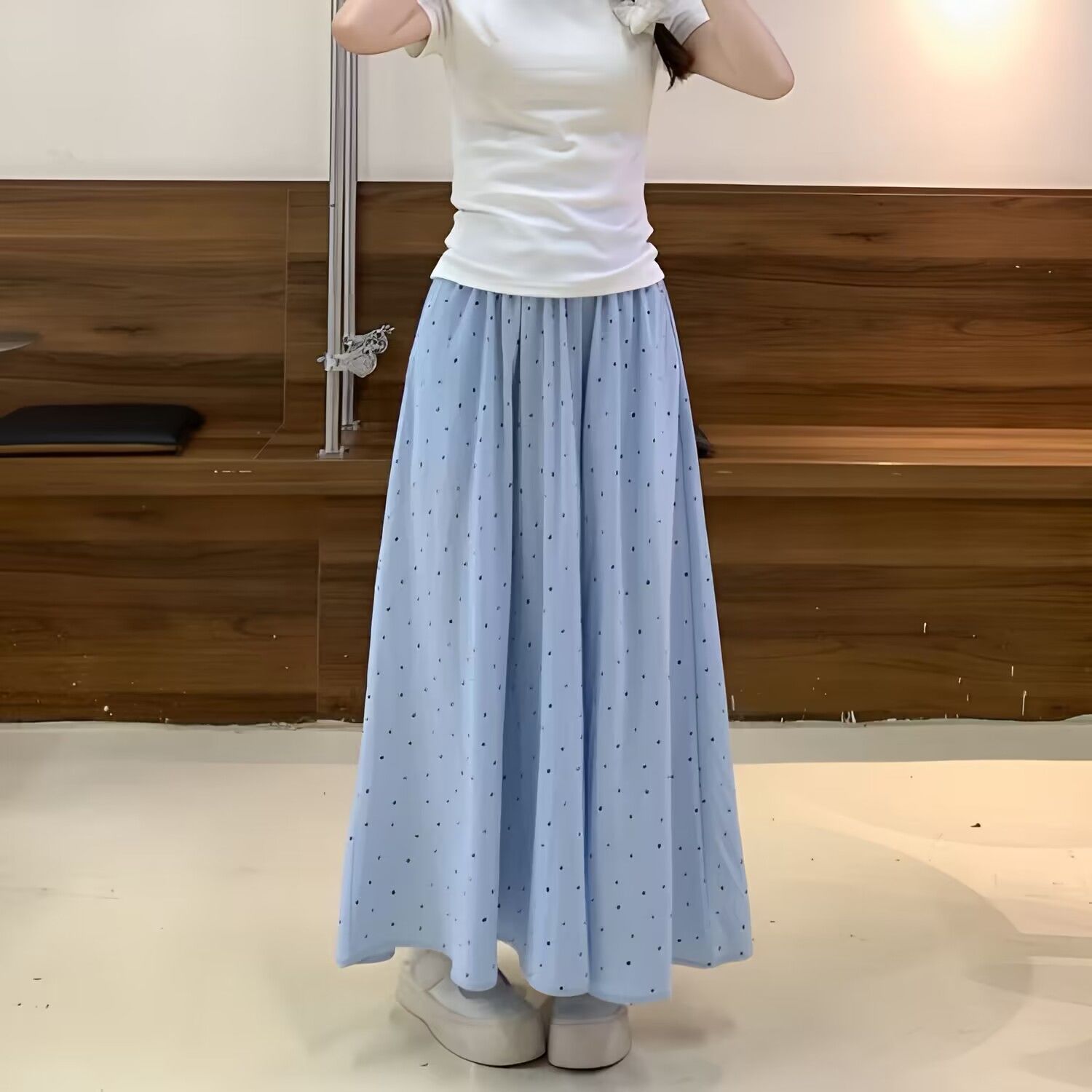 a new high-waisted A-line French umbrella skirt with polka dots for women in summer. It is versatile, simple and slimming Specification image