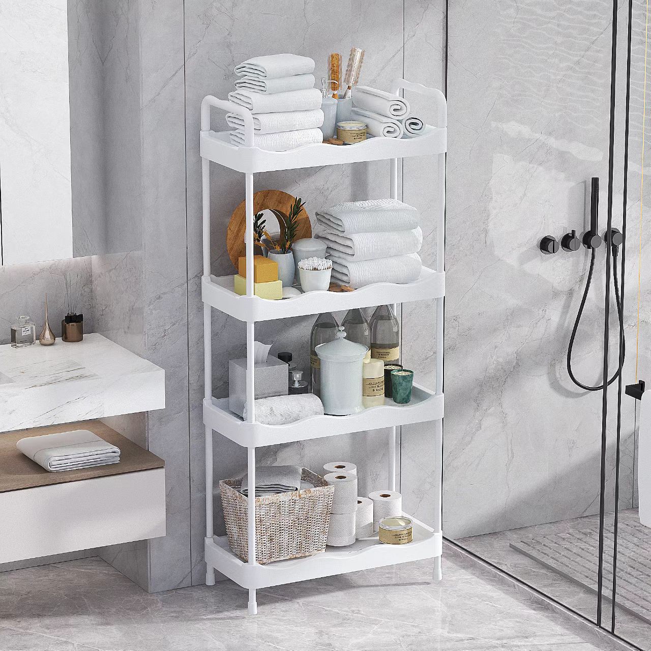 New Household Bathroom Shelf Floor Multi-Storey Bathroom Bathroom Gap Storage Shelf Manufacturers Wholesale details Picture