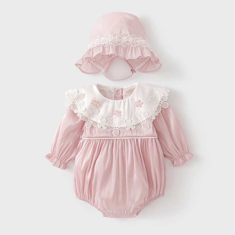婴儿连体衣2022秋新款新生儿百天满月服女宝宝长袖三角哈衣包屁衣