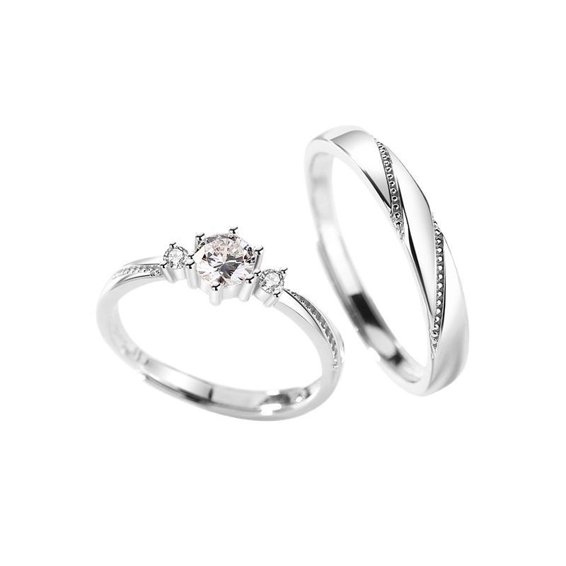 Love at first sight rings, a pair of Japanese and Korean niche, fresh open rings, fashionable and simple diamond-encrusted couple rings Item Picture