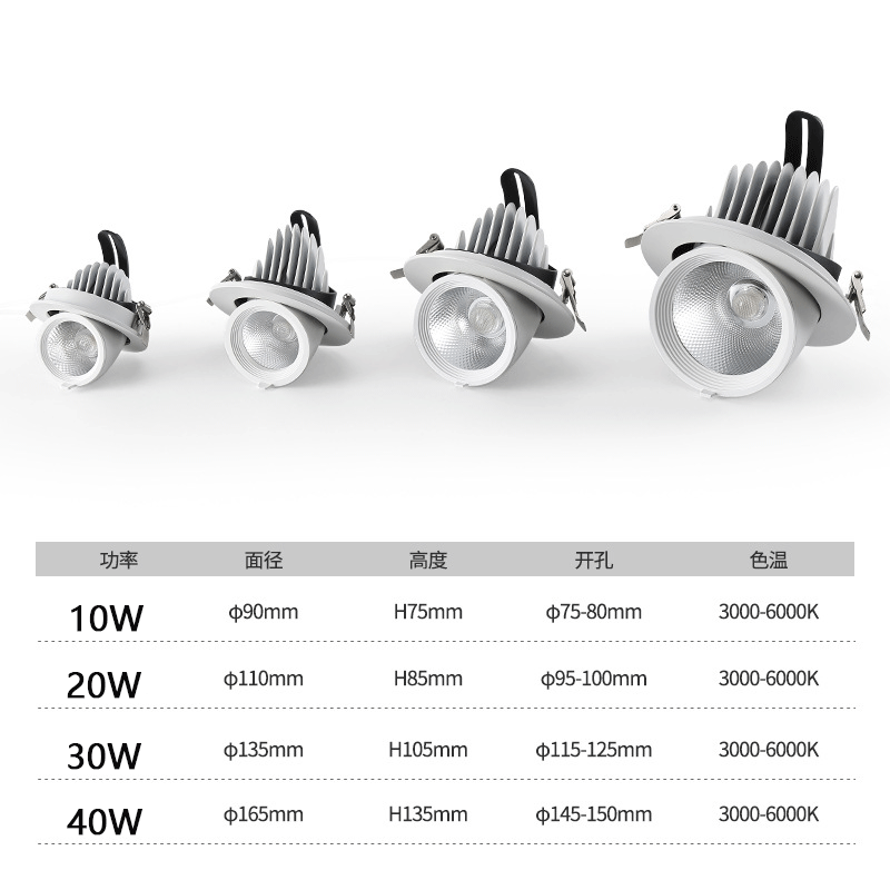 COB elephant trunk light led spotlight embedded clothing store 360-degree rotation adjustment store background wall exhibition hall downlight details Picture