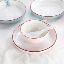 北欧餐具典雅创意简约纯色碗盘餐盘陶瓷盘子汤盘吃饭小碗家用批发