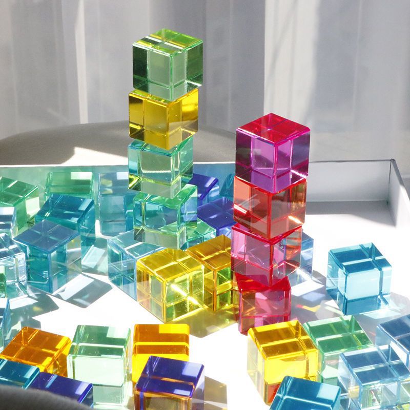 高透光积木彩虹色益智玩具儿童水晶立方体早教类高端亚克力方块批