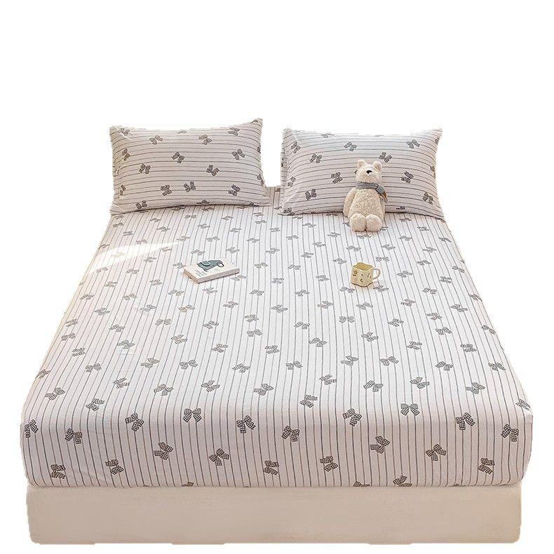 Class a mother and baby grade pure cotton single-piece bed cover ins fresh and clean washed cotton mattress protective cover full bag bed sheet three-piece set Item Picture