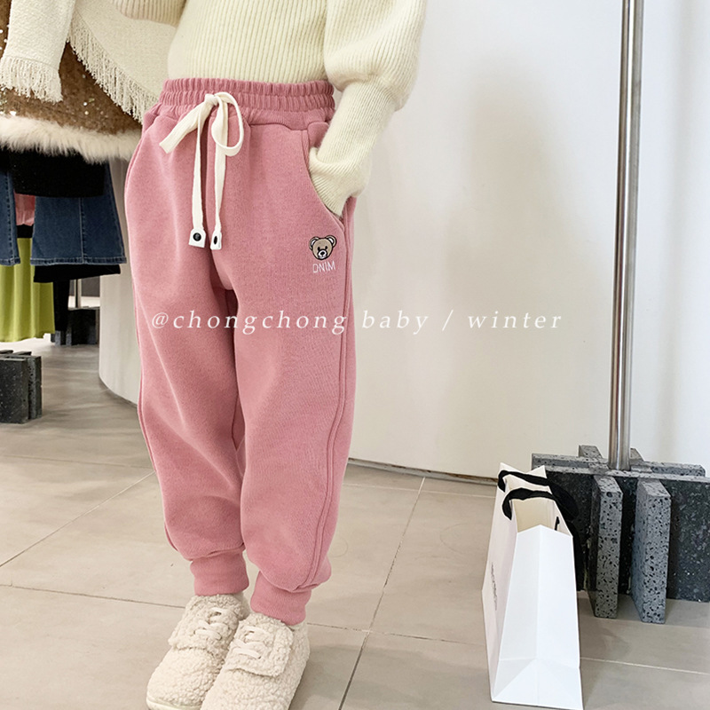 Composite Integrated Cashmere Underwear Embroidery Bear Men's And Women's Casual Pants Children's Pants Wholesale New Winter 2308 details Picture