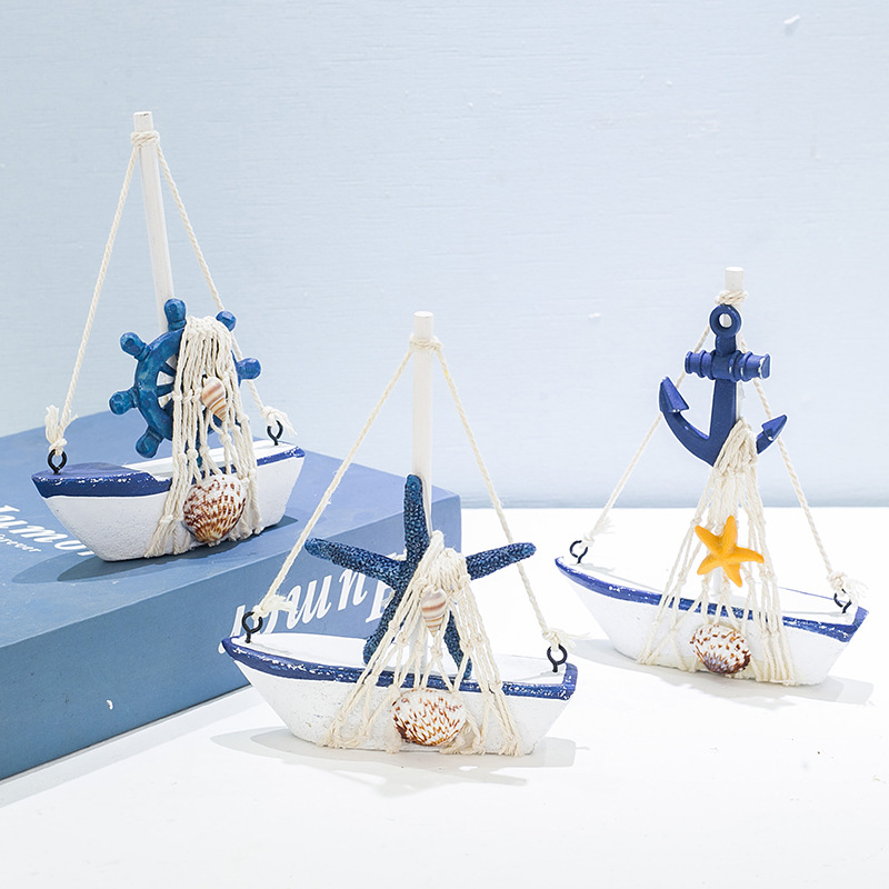 地中海风格帆船摆件家居装饰品摆设时尚创意木质小船模型工艺礼品（价格面议）图