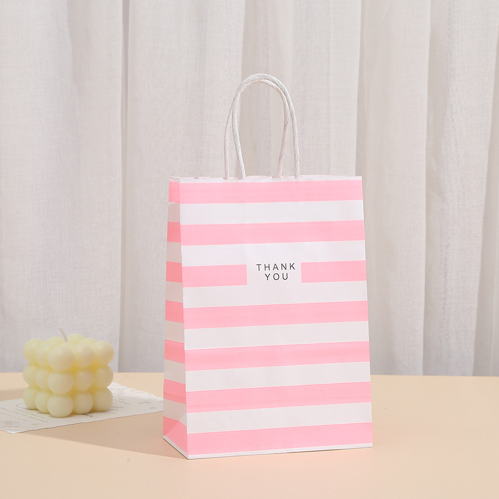 Available wholesale kraft paper horizontal stripe series store gift bags, Amazon-exclusive simple hand-held gift bags details Picture