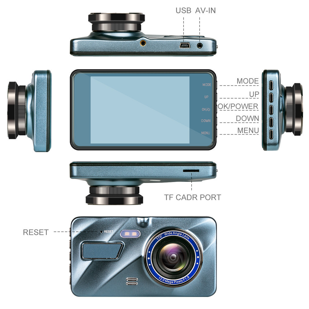 2.5D玻璃屏 高清行车记录仪双镜头 4寸隐藏式记录仪倒车影像dvr详情图1