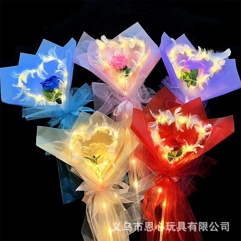 新款520情人节花束 发光爱心玫瑰花波波球节日礼物发光手持玫瑰花