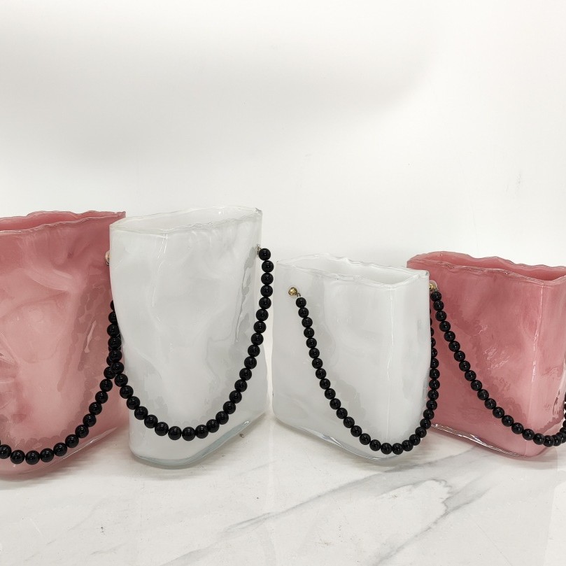 金链珍珠手提花瓶插花干花水养餐厅客厅电视柜家居装饰