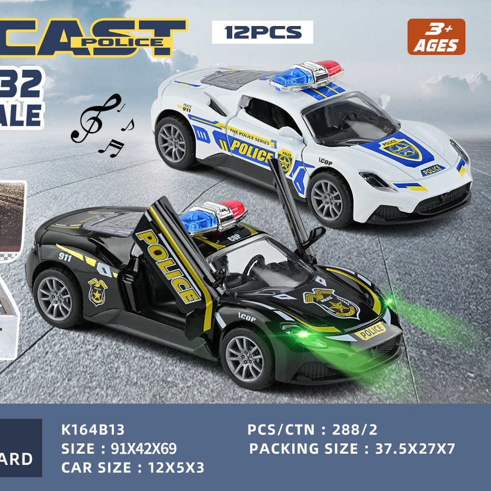 1:32 Alloy Car A Variety Of Police Cars Open Door Boilback Light Music Toy Off-Road Boy Boilback Alloy Car
