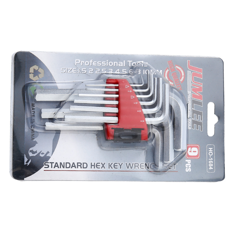 Standard flat-head L-shaped Allen wrench 9-piece set, Allen wrench 9pc set, hardware tools in stock Item Picture