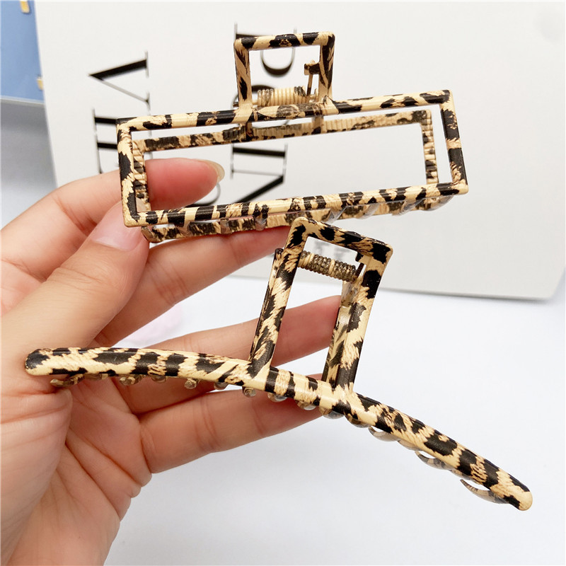 复古豹纹金属大号抓夹合金盘发夹后脑勺金属鲨鱼夹子ins气质头饰
