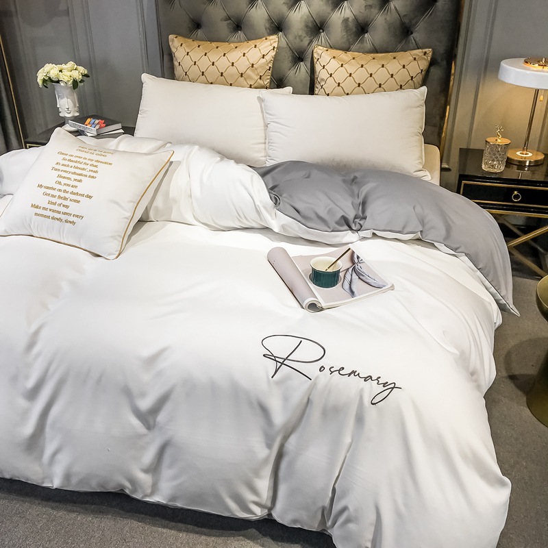 轻奢水洗棉四件套夏季纯色床单被套酒店宿舍单人床三件套床上用品