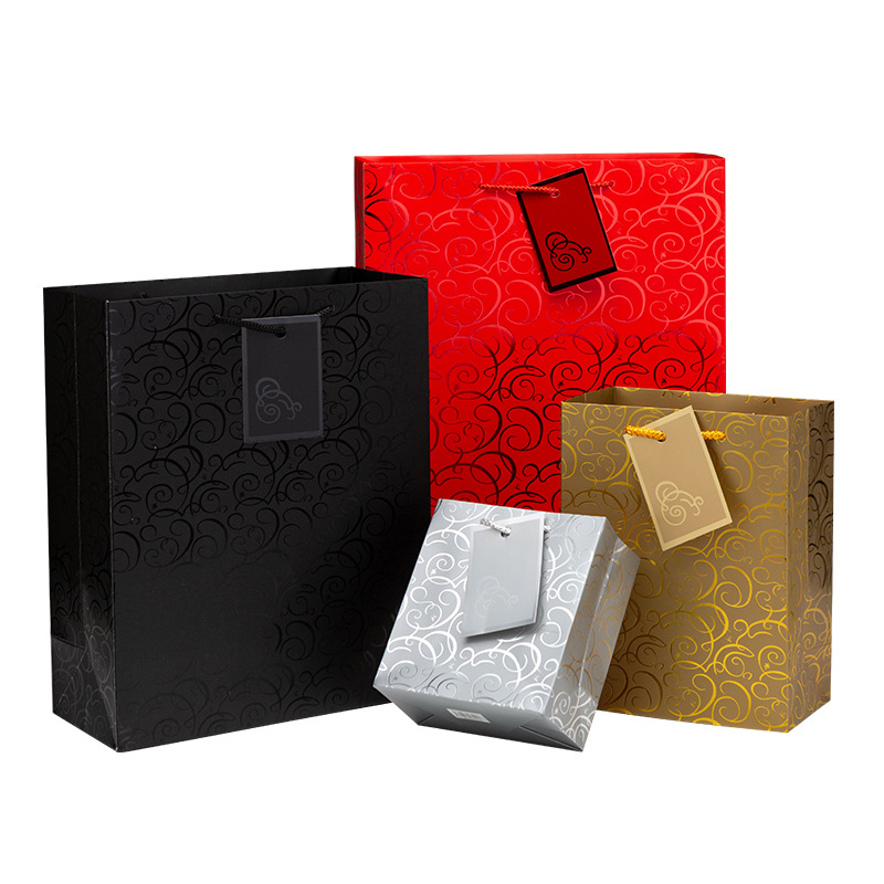 Wholesale of thickened paper bags, large, medium and small gift shopping bags, jewelry packaging paper bags, gold-embossed and silver-embossed handbags from manufacturers Item Picture