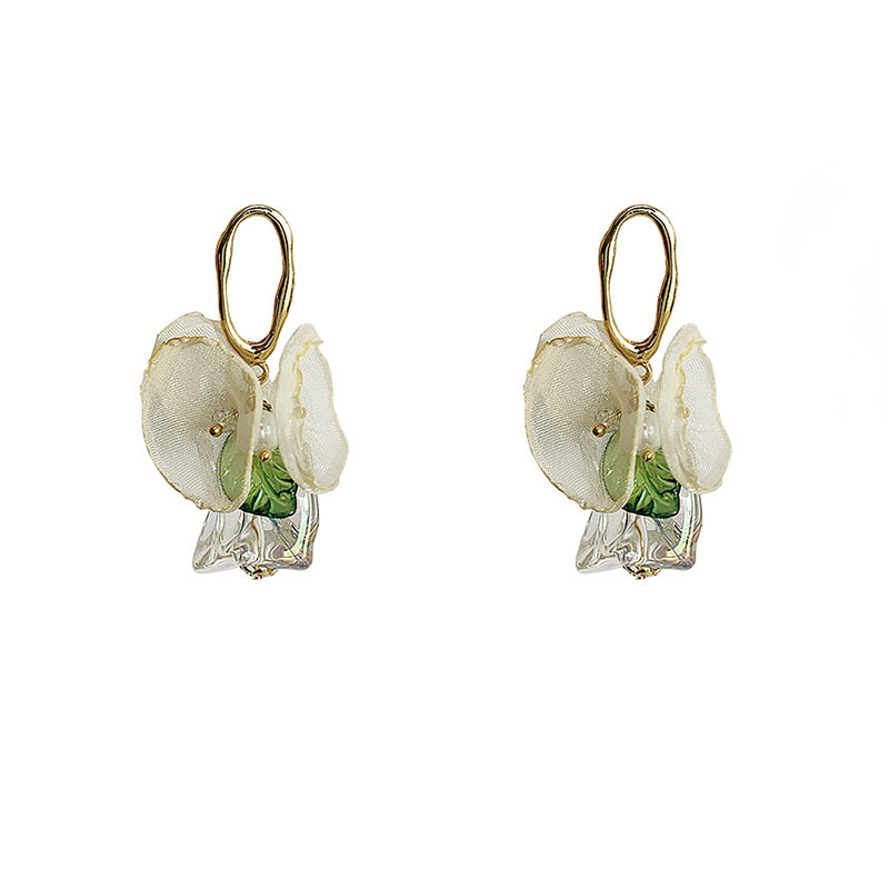 Bright Eye Factory 925 Silver Needle 14K thin soft gauze flower acrylic earrings and stud earrings, women's retro forest-style earrings Item Picture