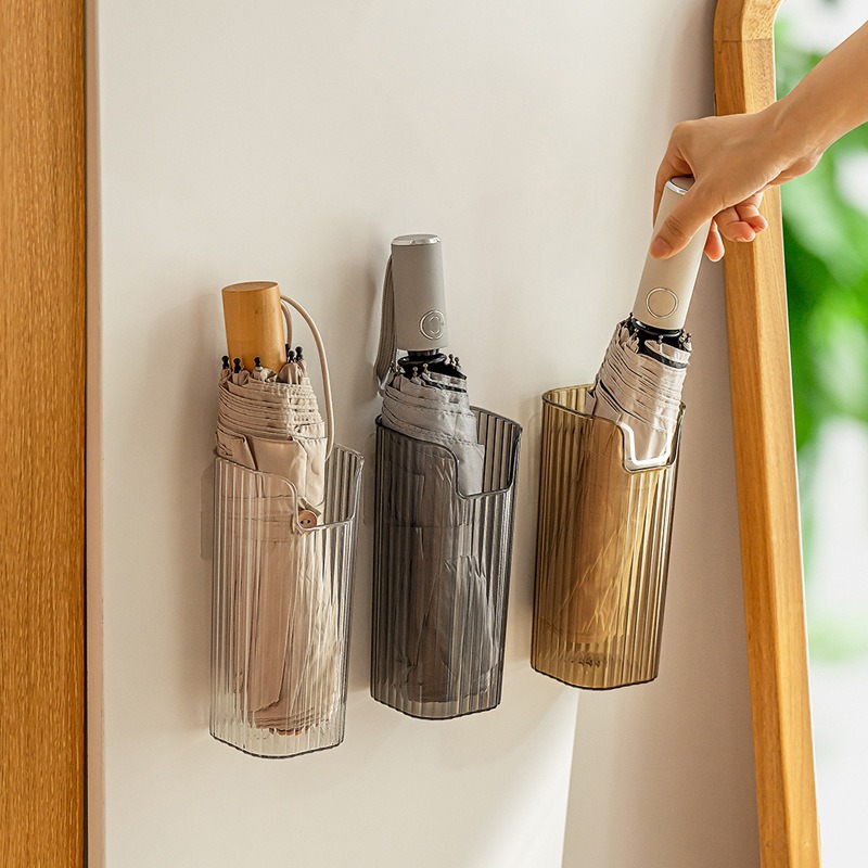 Household wall-mounted umbrella storage rack without drilling holes, creative and simple umbrella frame, long tube umbrella plastic storage box
