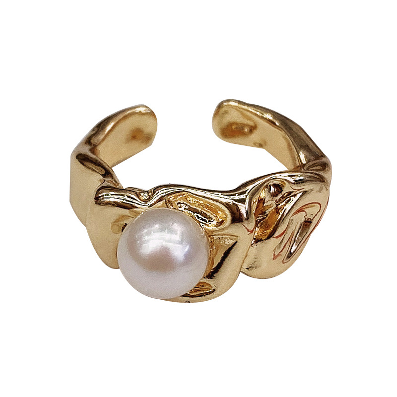 14k gold-plated copper with real gold, irregular striking face ring, freshwater pearl empty stand ring, diy accessory for women details Picture