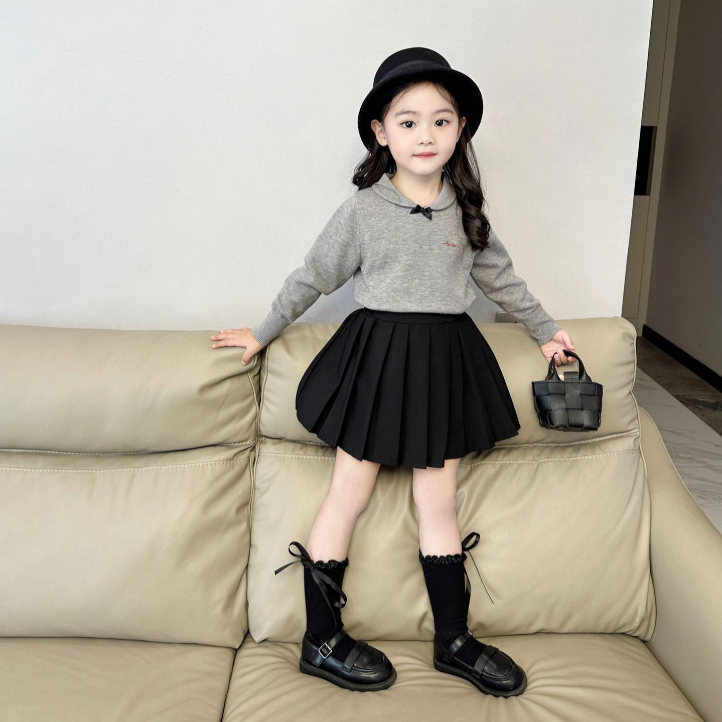 2024秋季新款 女童学院风百褶裙韩版儿童百搭裙子宝宝洋气半身裙