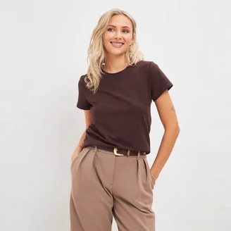 2024 Amazon Women's short-sleeved slimming T-shirt with a round-neck, casual and versatile solid color top details Picture