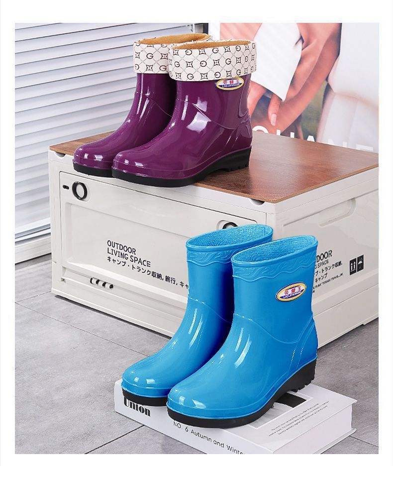 雨鞋低帮舒适厚款四季水胶鞋女士中筒厚底冬季高筒防滑水晶拖鞋详情1