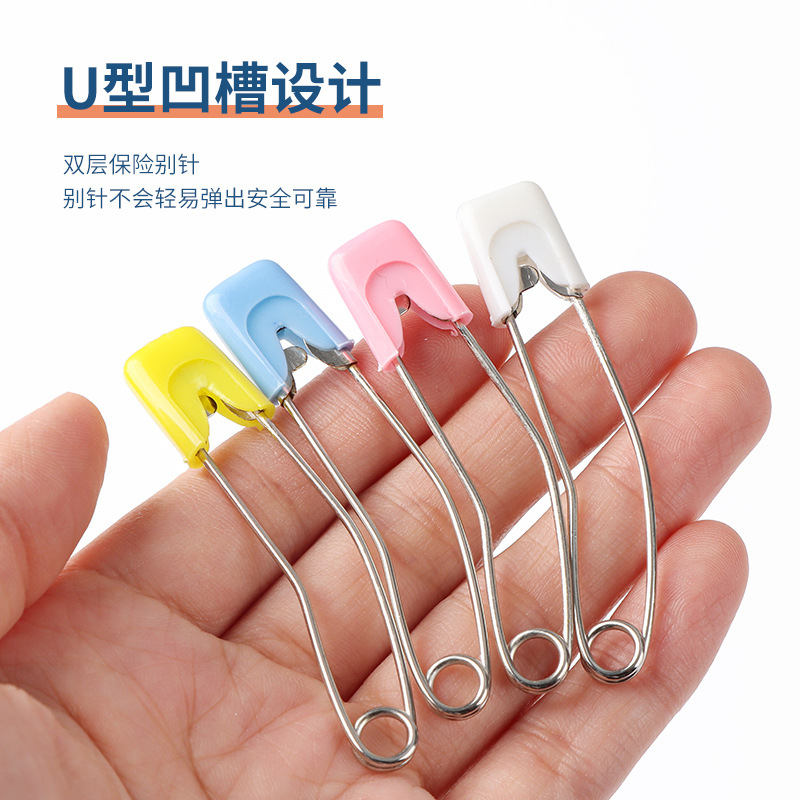 4/pcs cardstock children's colored safety pin Personality banana pin bent safety stainless steel pin Specification drawing
