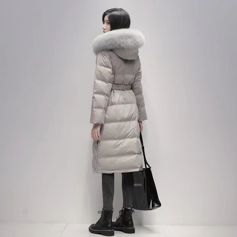 女士羽绒服2022年新款女冬中长款韩版收腰时尚白鸭绒大毛领外套潮