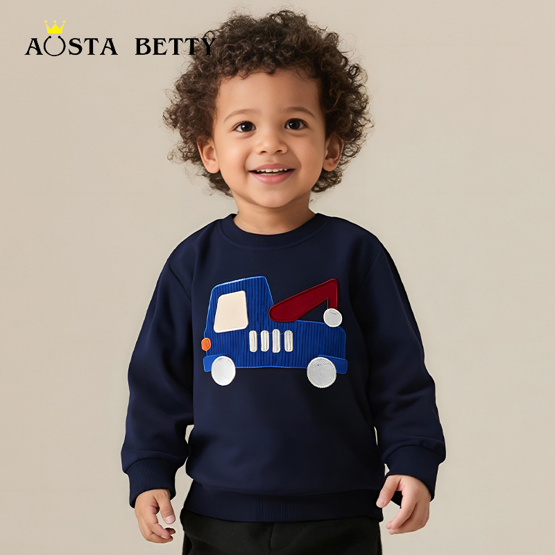 European and American style fashionable boys' sweatshirts for autumn 25, long-sleeved sweatshirts for small and medium-sized children, car print children's sweatshirts, available for delivery