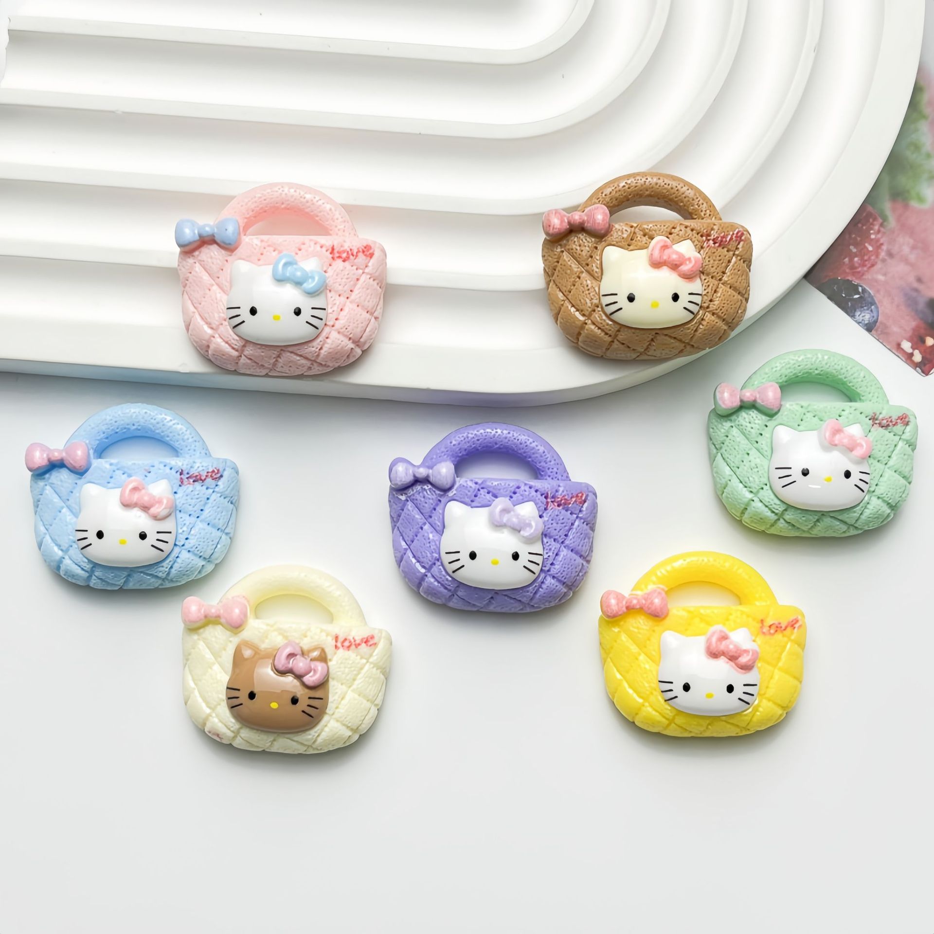 Cartoon KT cat bag, diy cream glue resin accessories, handcrafted hair clips, hair ties, fridge magnets, keychain materials details Picture