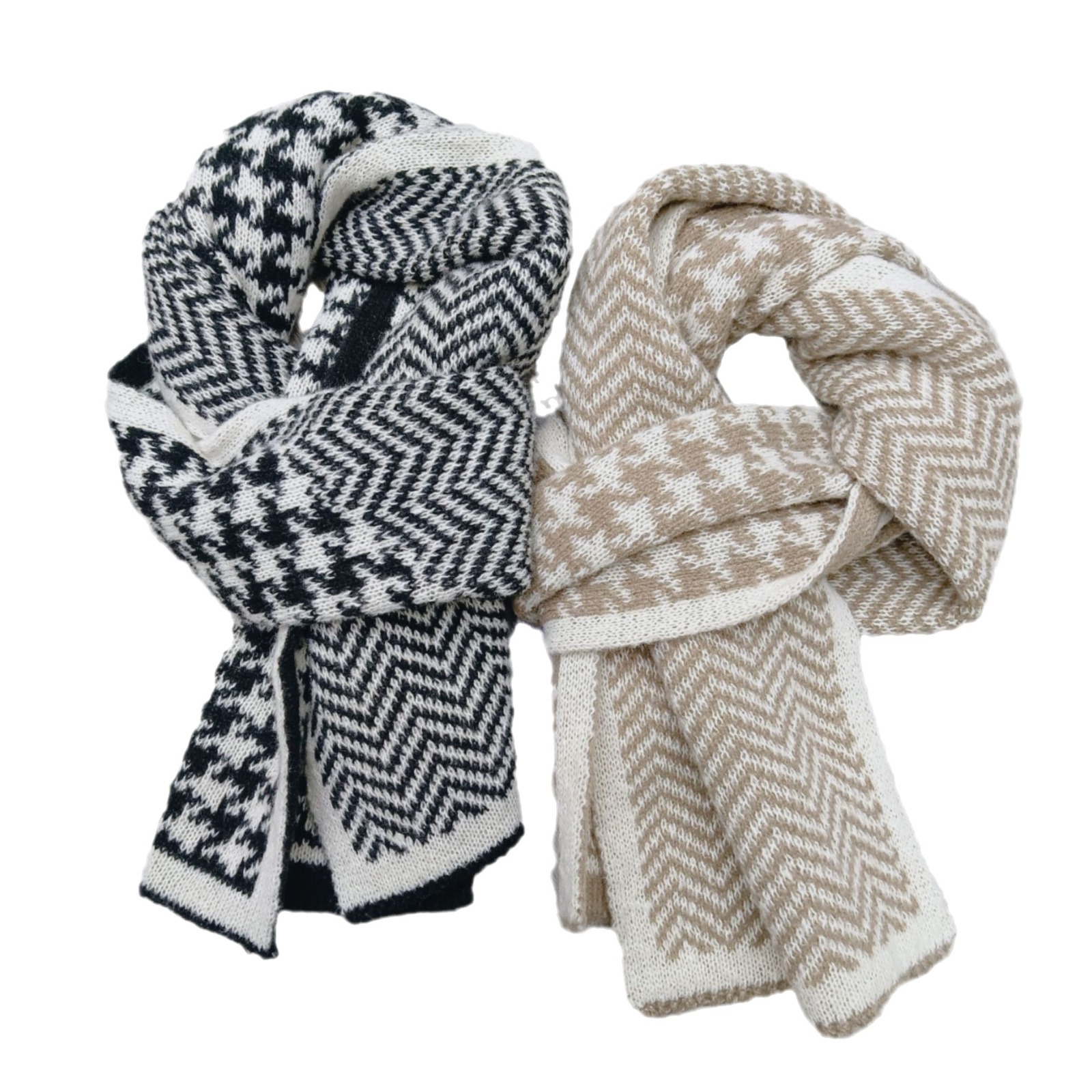 Thousand bird check scarf, small chanel-style black and white scarf, knitted and versatile, 2024 autumn and winter new style wool warm wholesale Item Picture