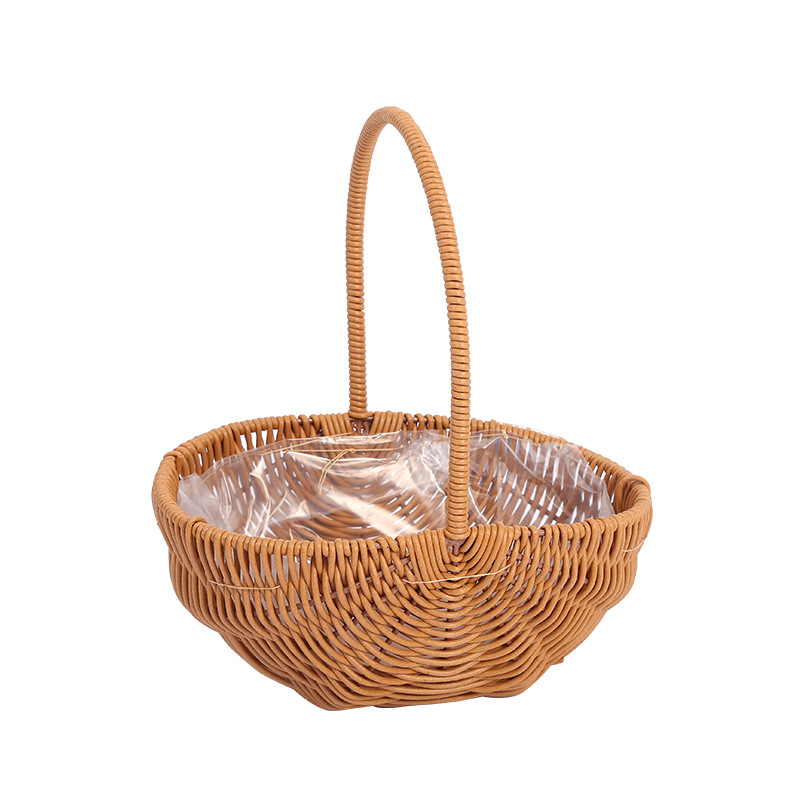 Cross-Border Supply Of Rubber Band Imitation Rattan Flower Basket Props Hand-Woven Rattan Basket Flower Arrangement Item Picture