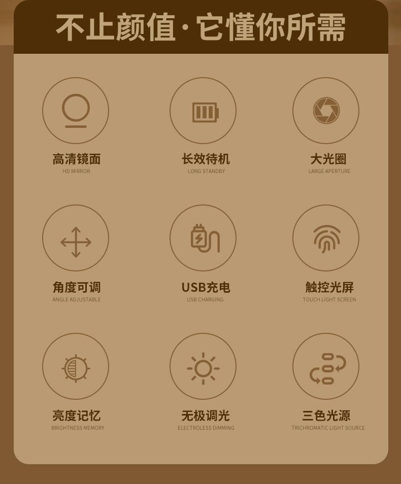 Led轻欧化妆镜桌面多功能化妆镜子带灯可调节台式梳妆镜放桌子上详情2