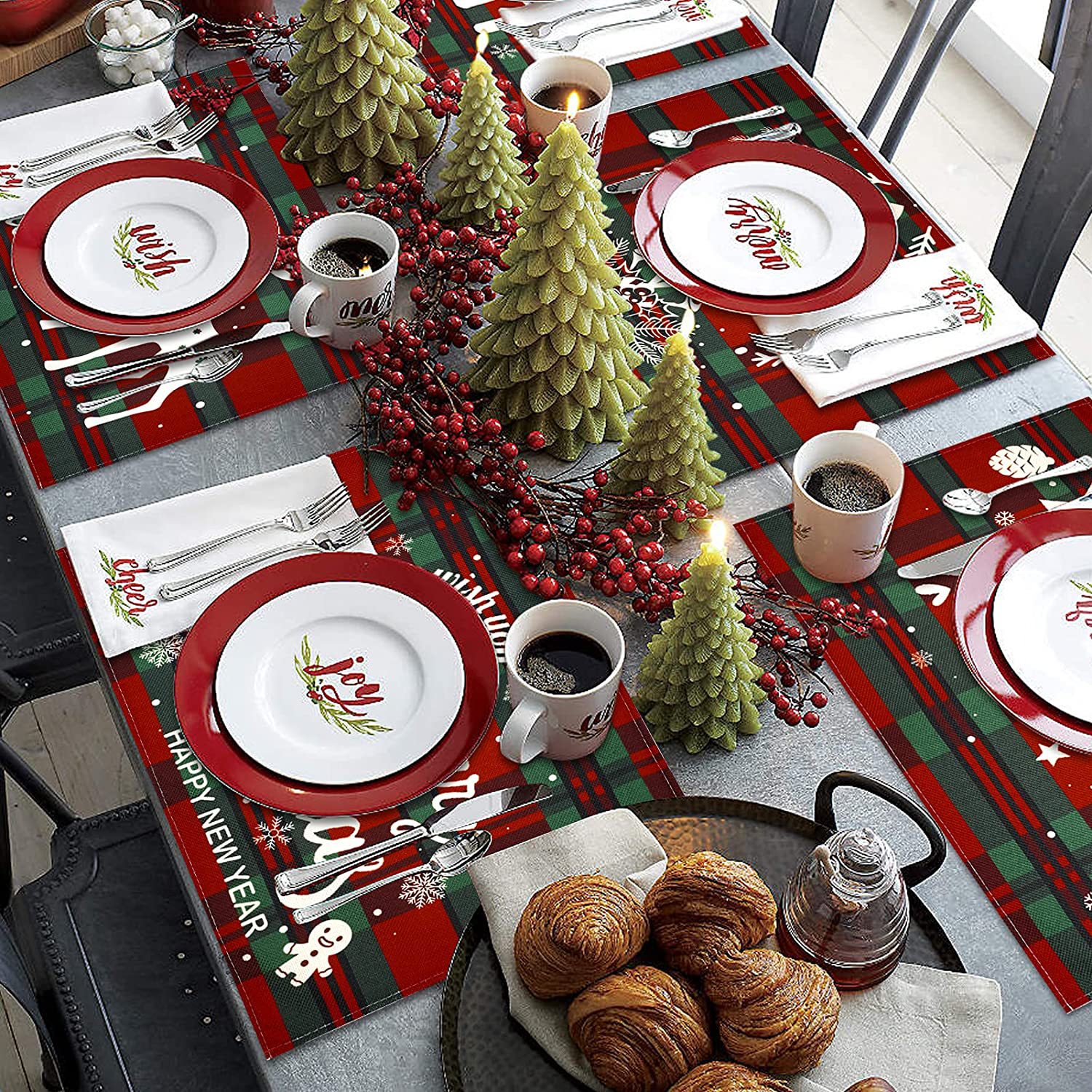 Cross-Border Christmas Placemat Coasters Cotton Linen Tablecloth Linen Heat Mat Kitchen Table Mat Western Food Napkins Amazon details Picture