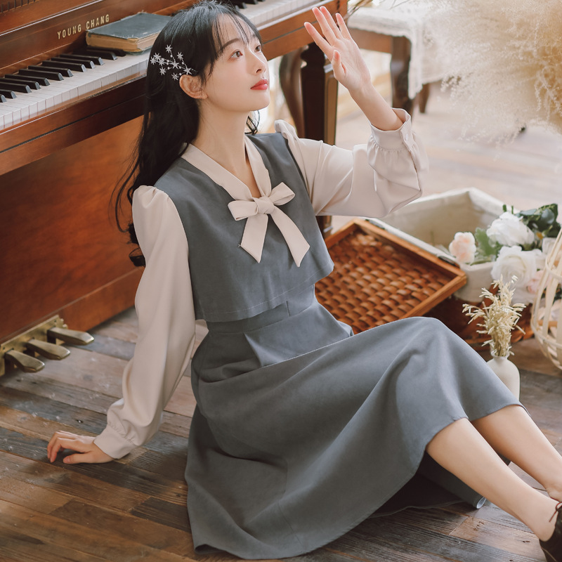 One-piece consignment women's clothing 2023 Autumn/Winter new retro sweet patchwork dress, youthful lady dress ME6203 details Picture