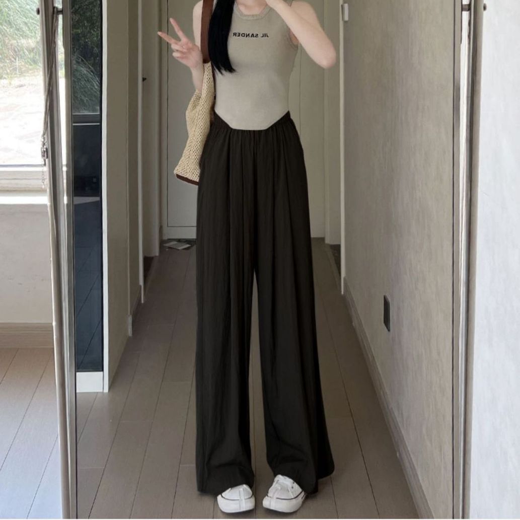 2024 Summer New Ice Silk Mountain Pants Women's High Waist Hanging Casual With Lazy Wind Straight Pants A Hair Application Scenario