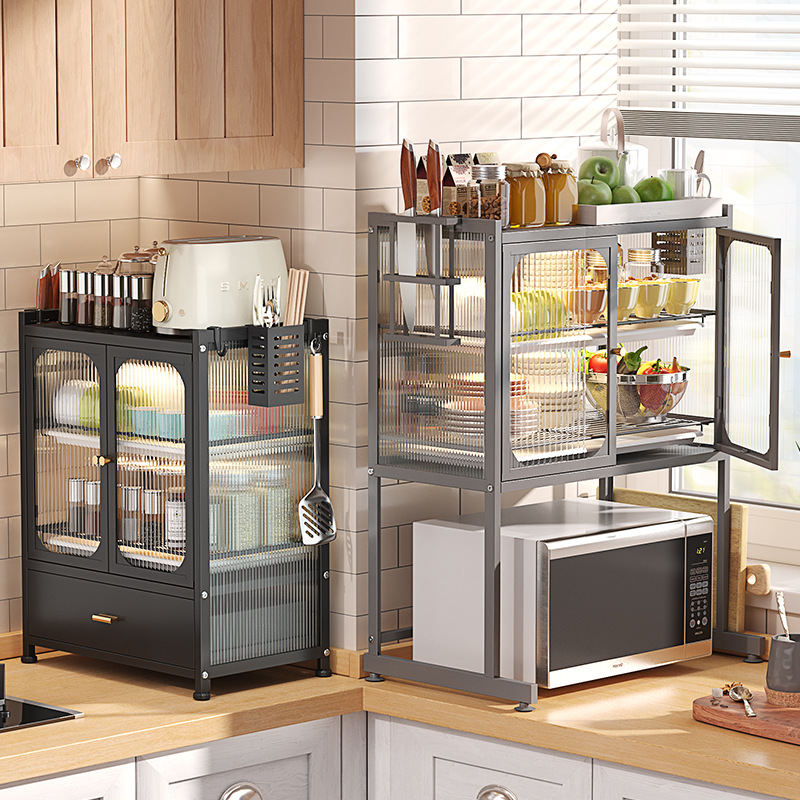 Microwave oven rack, oven rack, kitchen countertop, small bowl cabinet, multi-functional bowl, plate and chopstick storage box Specification image