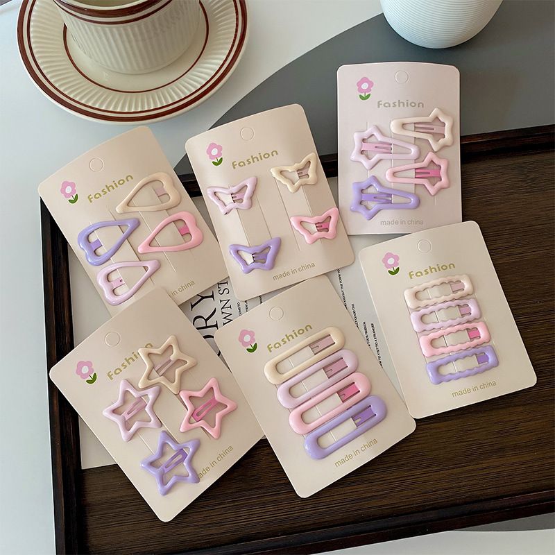 Cute pink star hair clips from the national trend series, children's colorful bangs clips, headwear, heart-shaped bb clips on the side of the forehead Application Scenario