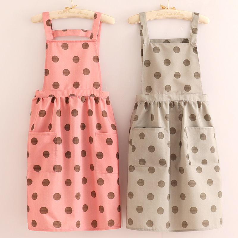 【 Chi Jia 】 French-style large polka dot shoulder strap apron canvas home kitchen adult stain-resistant work clothes