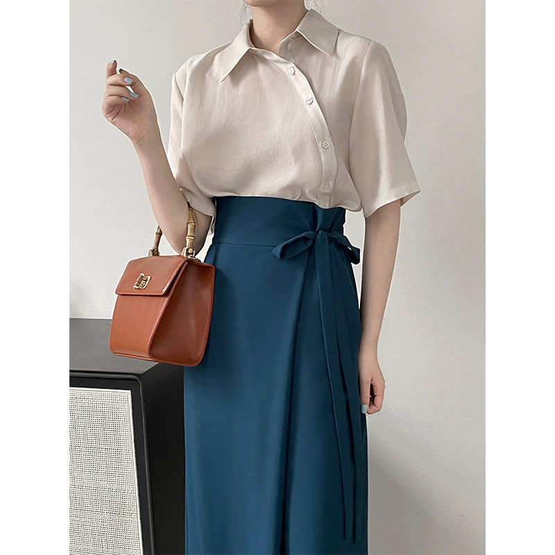 Tao Chuan Design sense strappy slimming high-waisted A-line skirt with A female drape solid color back slit body-hugging skirt 2116 Specification image