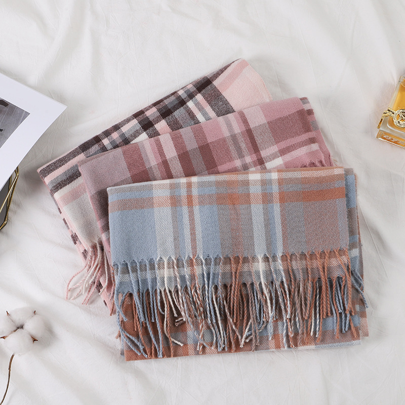 Classic British Plaid Scarf For Women Autumn-Winter Vintage Fashion Thickened Warm Shawl Korean Version Of The Tassel Bib details Picture