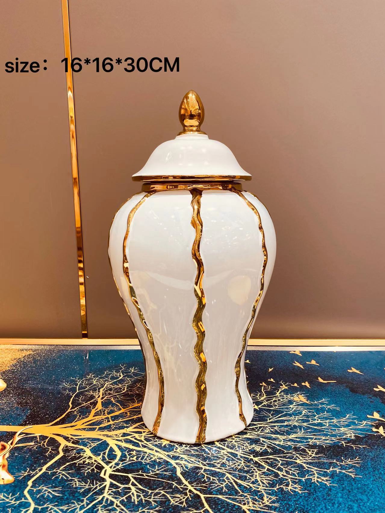 Ceramic light luxury electroplating general tank European flower vase handicrafts decoration porch soft decoration storage tank General bottle Item Picture