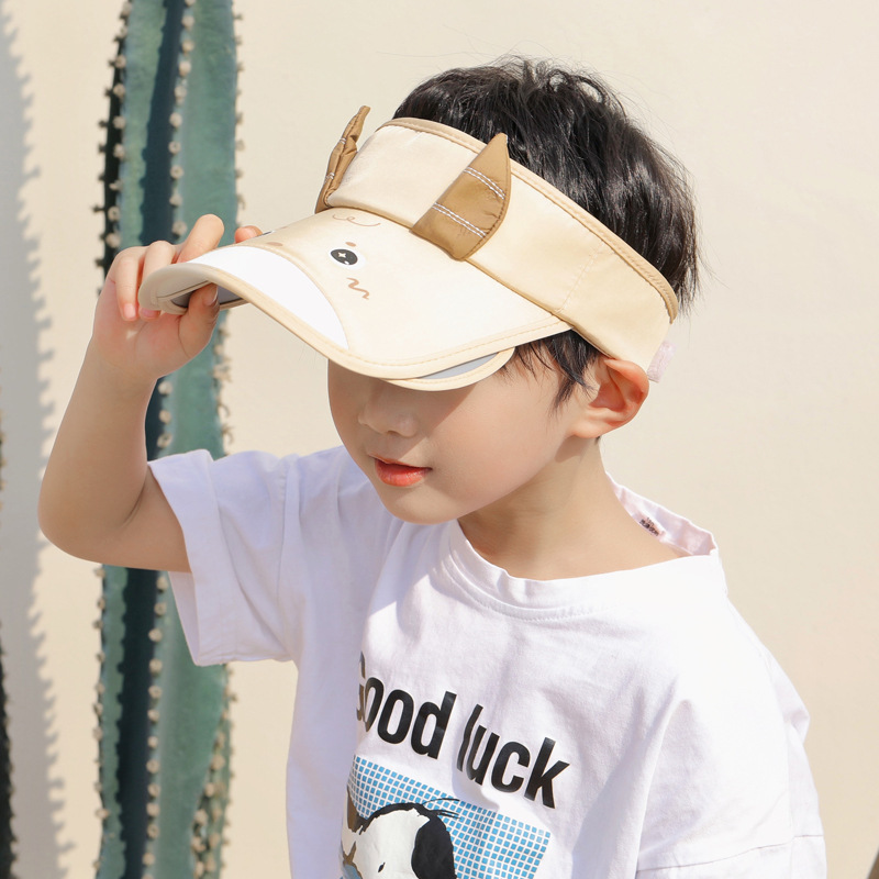 Summer children's hats, suitable for both boys and girls, sun-protective hollow top hats, baby cartoon calf pull board sun hats Item Picture