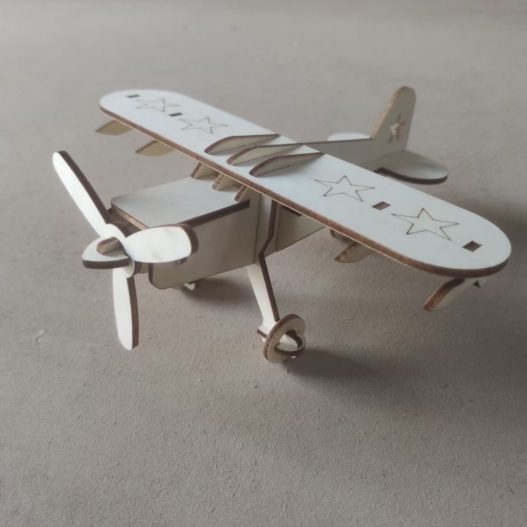 迷你木制飞机拼装模型儿童3D立体拼图木质手工制作静态航模型玩具