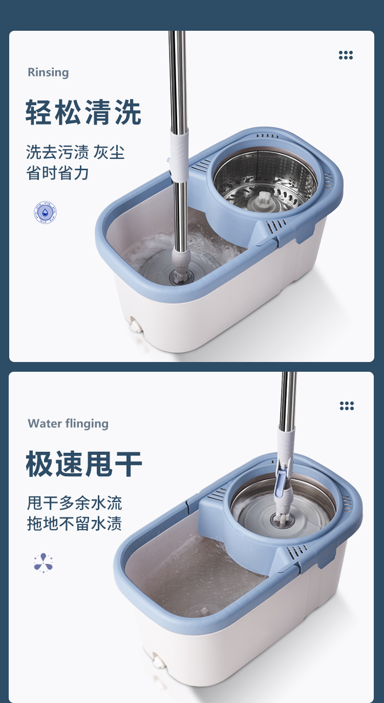 Household Hands-Free Household Rotary Mop Double Drive Mop Bucket Absorbent Mop Lazy Mop Dry And Wet Specification drawing