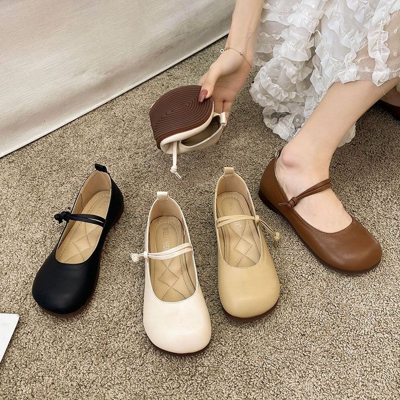 The new Mary Jane soft leather bean flat single shoe for women's Spring/Summer 2023 evening shoes pairs well with skirts details Picture