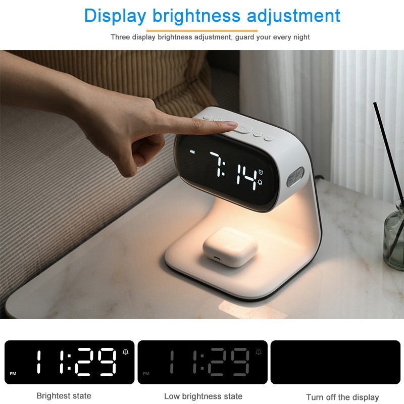 Cross-border 2024 new wireless charging bedside night lamp, 15W fast charging mobile phone earphone charging, alarm clock gift desk lamp Application Scenario