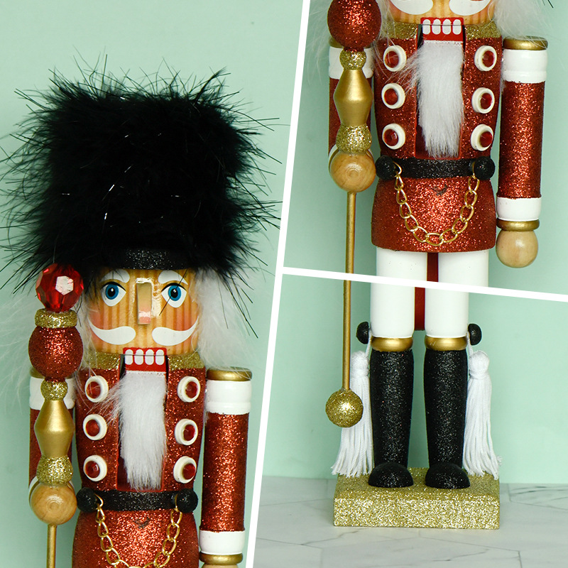 35CM puffy head, red body, white feet, King's Nutcracker, Christmas wooden handicraft ornament Application Scenario