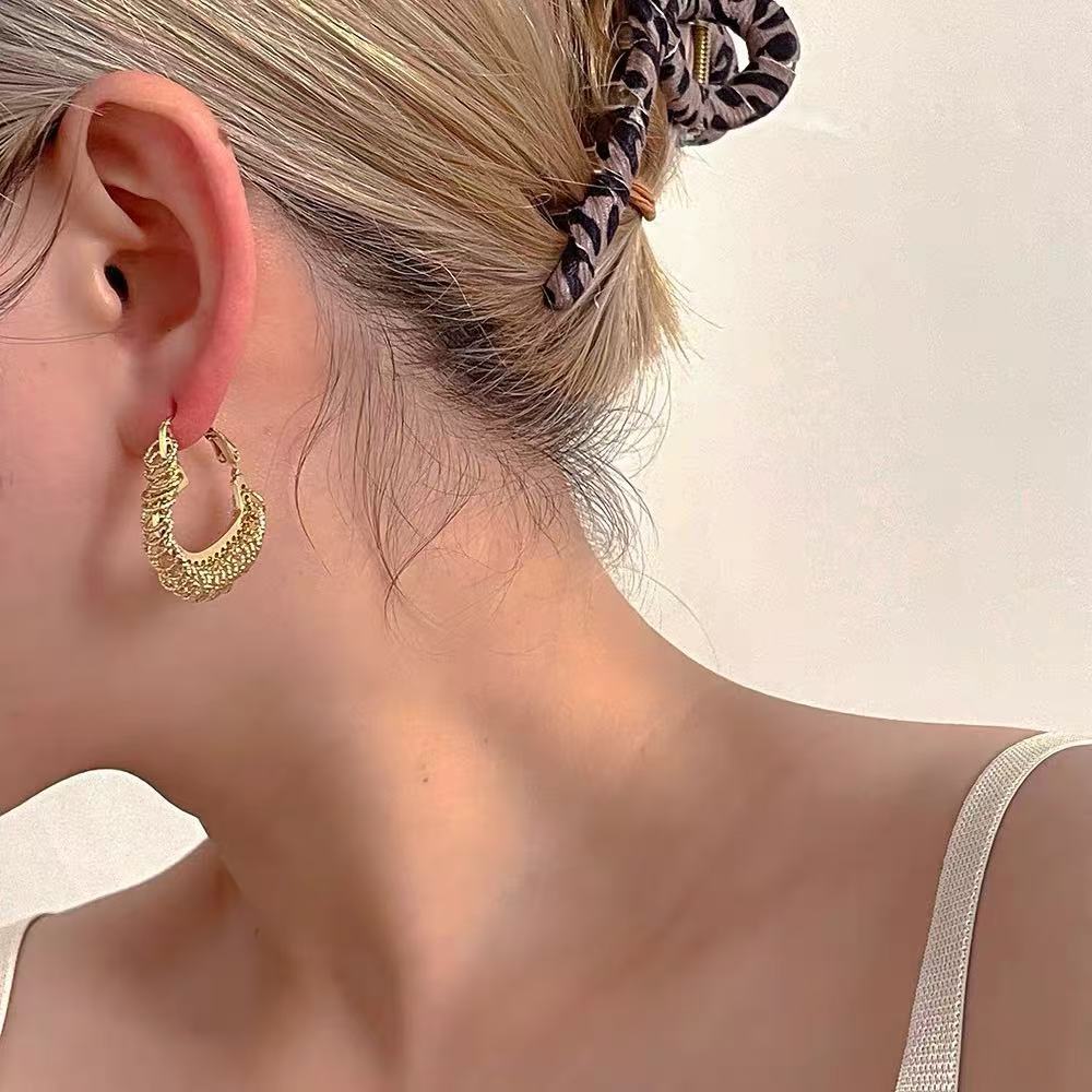 真金电镀耳圈欧美个性大圈耳环轻奢高级感925纯银耳饰女合金耳环详情24